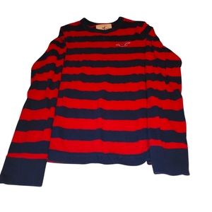 Blue and Red Men's Hollister Pullover Shirt - Medium